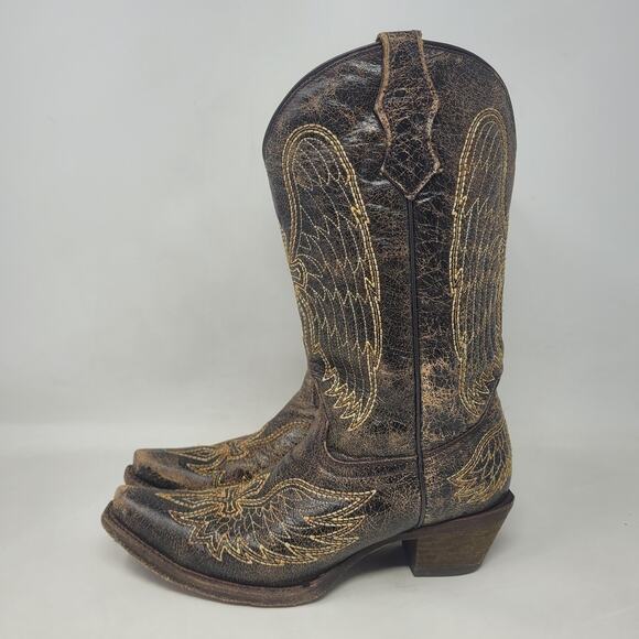 Corral Boots Youth 5 Brown Wing Cross Western Cowboy Leather Snip Toe Rodeo - Picture 5 of 13